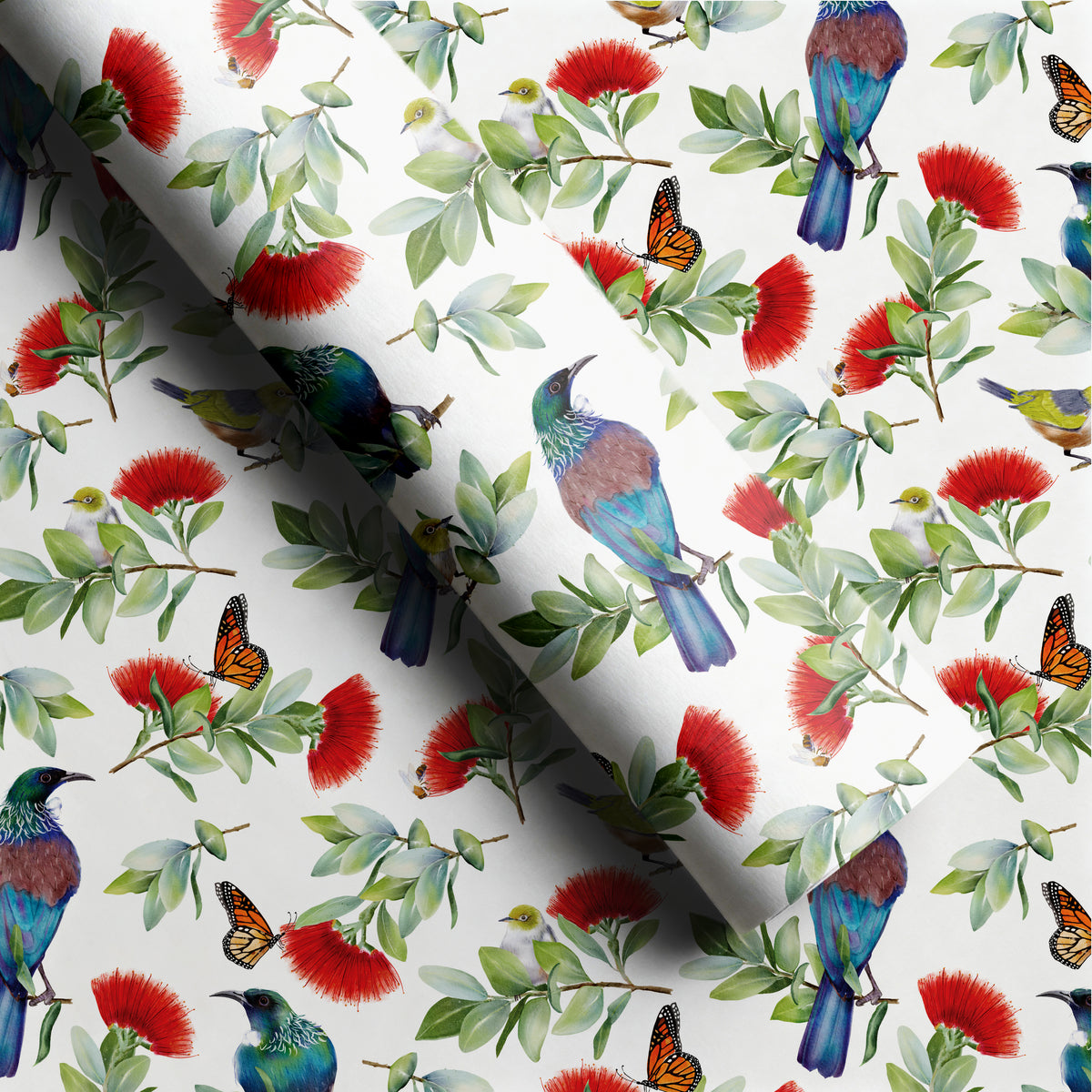 Watercolour Pohutukawa & Tui Wrap