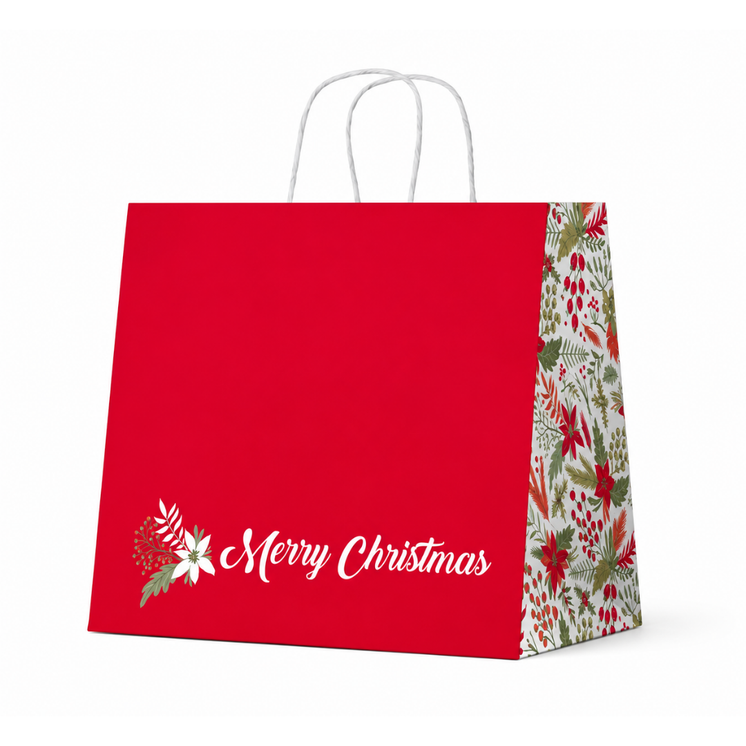 Xmas Flowers & Berries on White Wide Gusset Large
