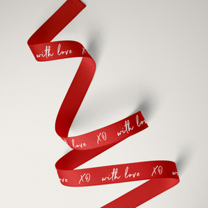 10mm With Love Grosgrain White on Red